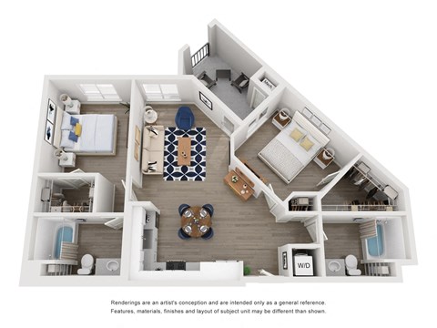 Floor plan for 2 beds, 2 baths, 1136 sqft